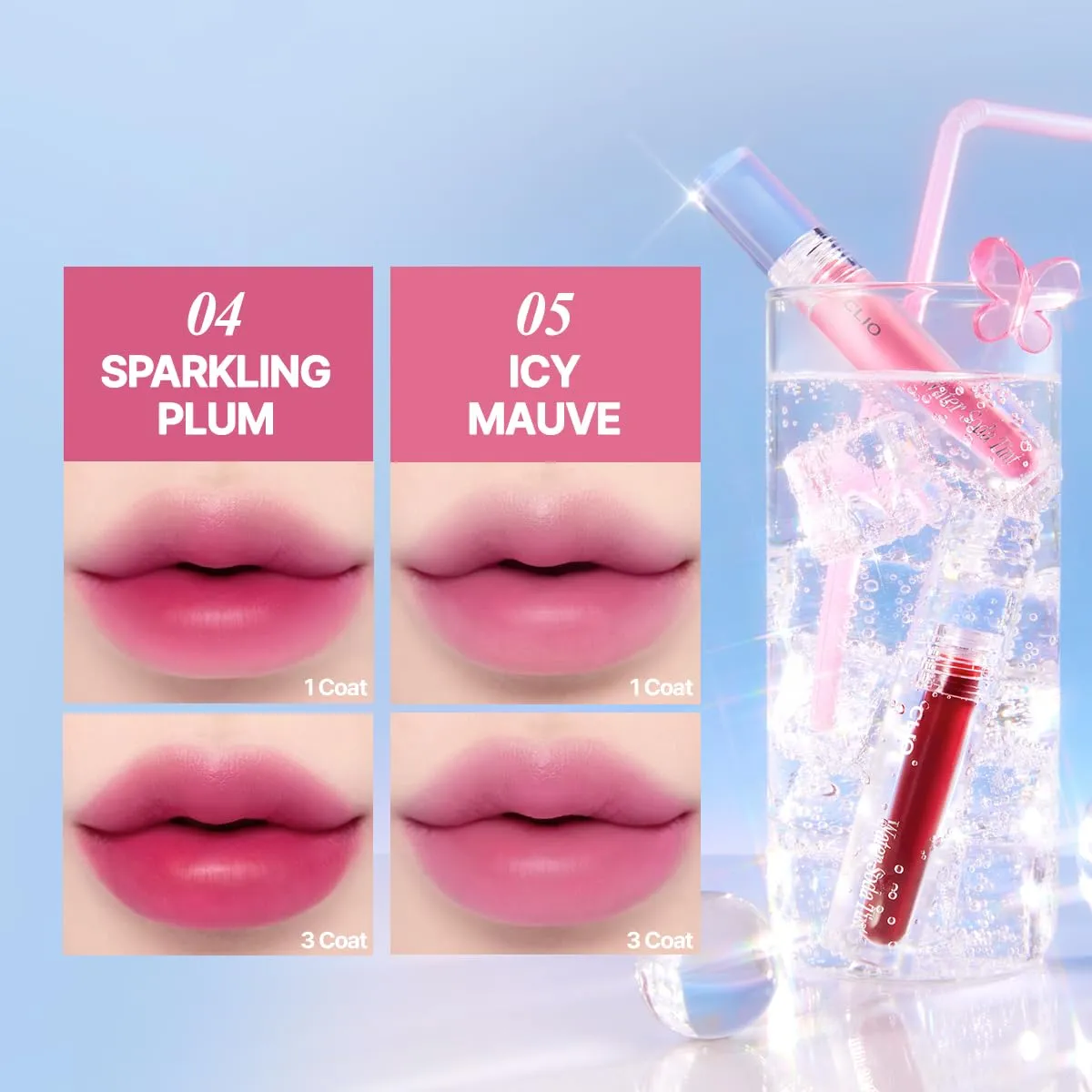 CLIO Water Soda Tint 5 Colors, Korean Lip Stain, High Moisturizing, Strong Hydrating Water Lip Oil, Gloss, Non Sticky Lip Stain, K-Beauty Lips (05 ICY MAUVE, One Size)