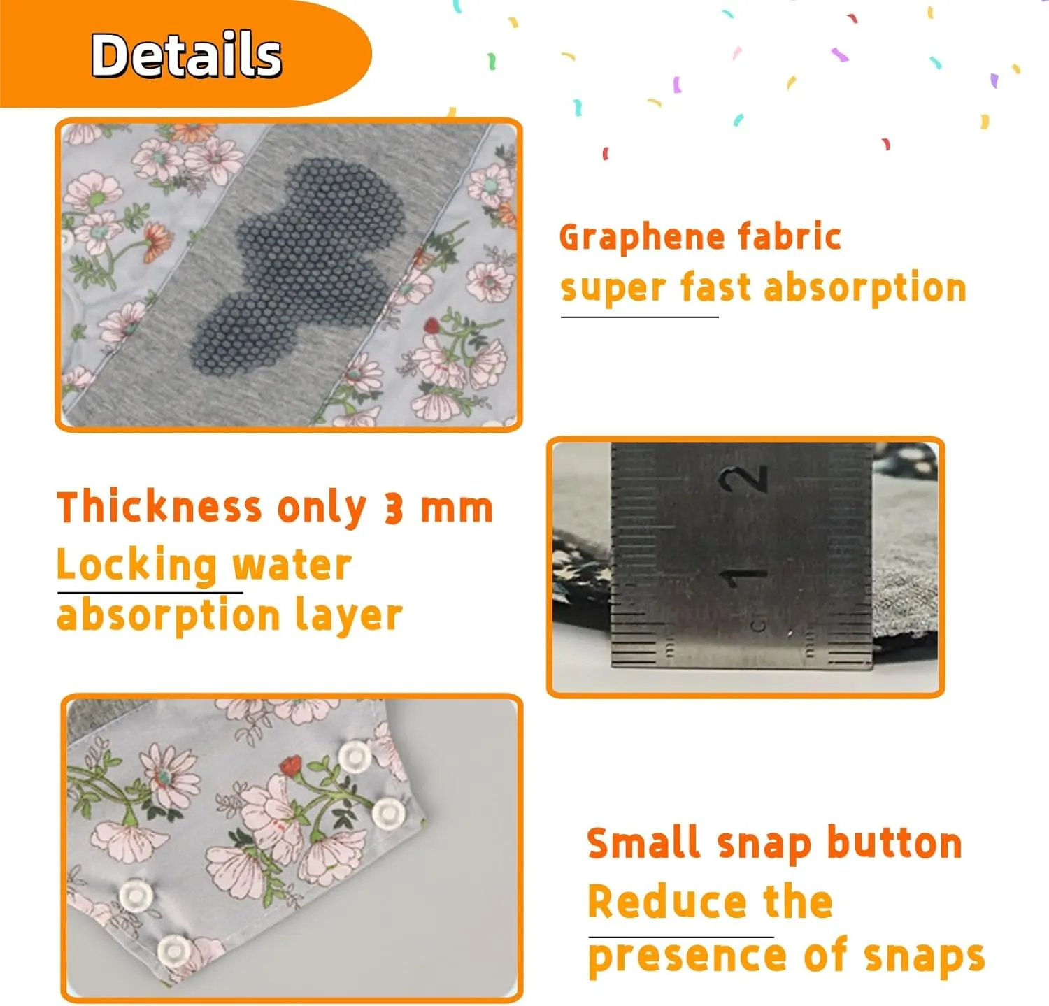Cloth Panty Liners,Washable Sanitary pad with Wings,Reusable Washable Menstrual Pads,7pcs/Set,Pack of 6 1 Storage Bag,Suitable for Menstrual Period,Incontinence