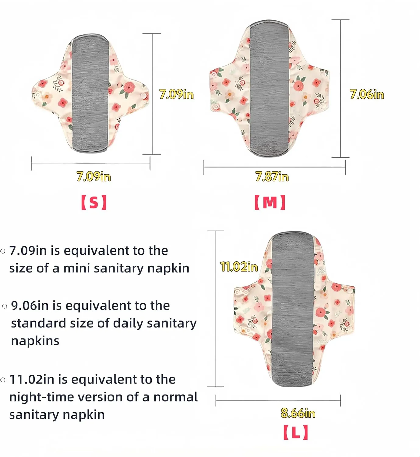Cloth Panty Liners,Washable Sanitary pad with Wings,Reusable Washable Menstrual Pads,7pcs/Set,Pack of 6 1 Storage Bag,Suitable for Menstrual Period,Incontinence