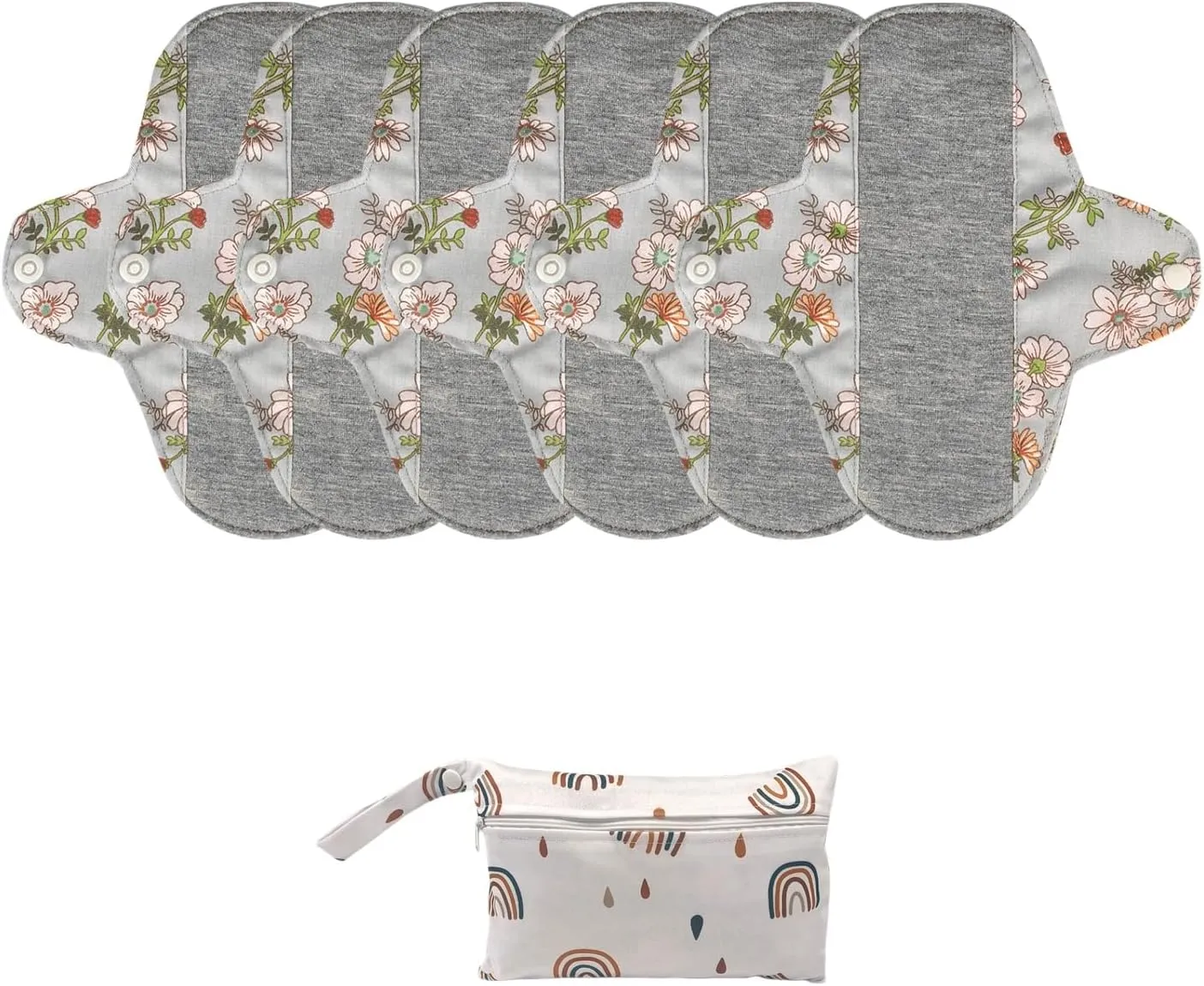 Cloth Panty Liners,Washable Sanitary pad with Wings,Reusable Washable Menstrual Pads,7pcs/Set,Pack of 6 1 Storage Bag,Suitable for Menstrual Period,Incontinence