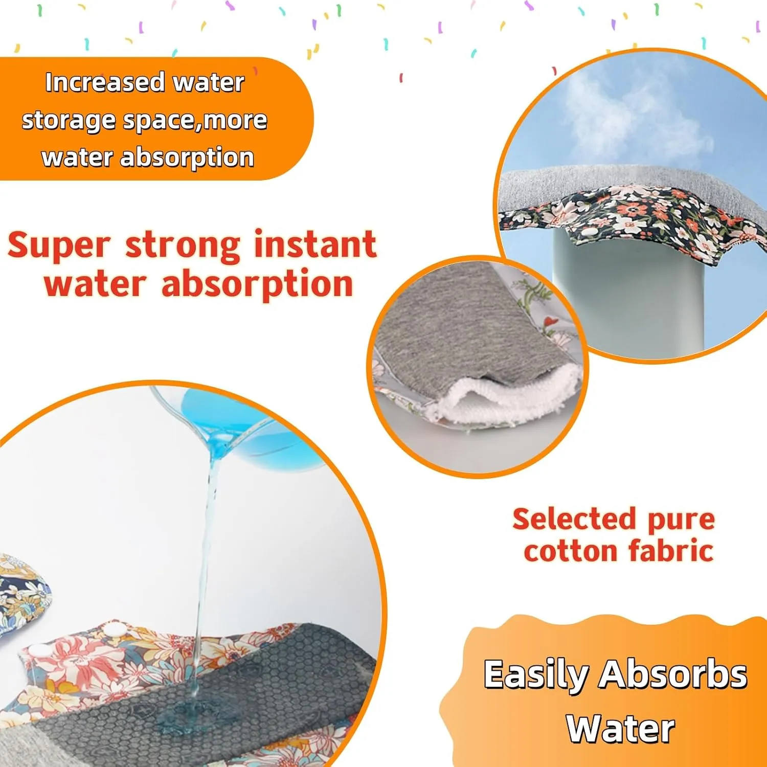 Cloth Panty Liners,Washable Sanitary pad with Wings,Reusable Washable Menstrual Pads,7pcs/Set,Pack of 6 1 Storage Bag,Suitable for Menstrual Period,Incontinence
