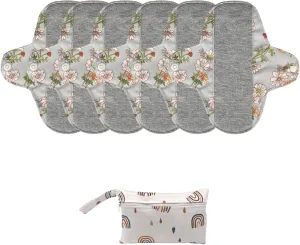 Cloth Panty Liners,Washable Sanitary pad with Wings,Reusable Washable Menstrual Pads,7pcs/Set,Pack of 6 1 Storage Bag,Suitable for Menstrual Period,Incontinence