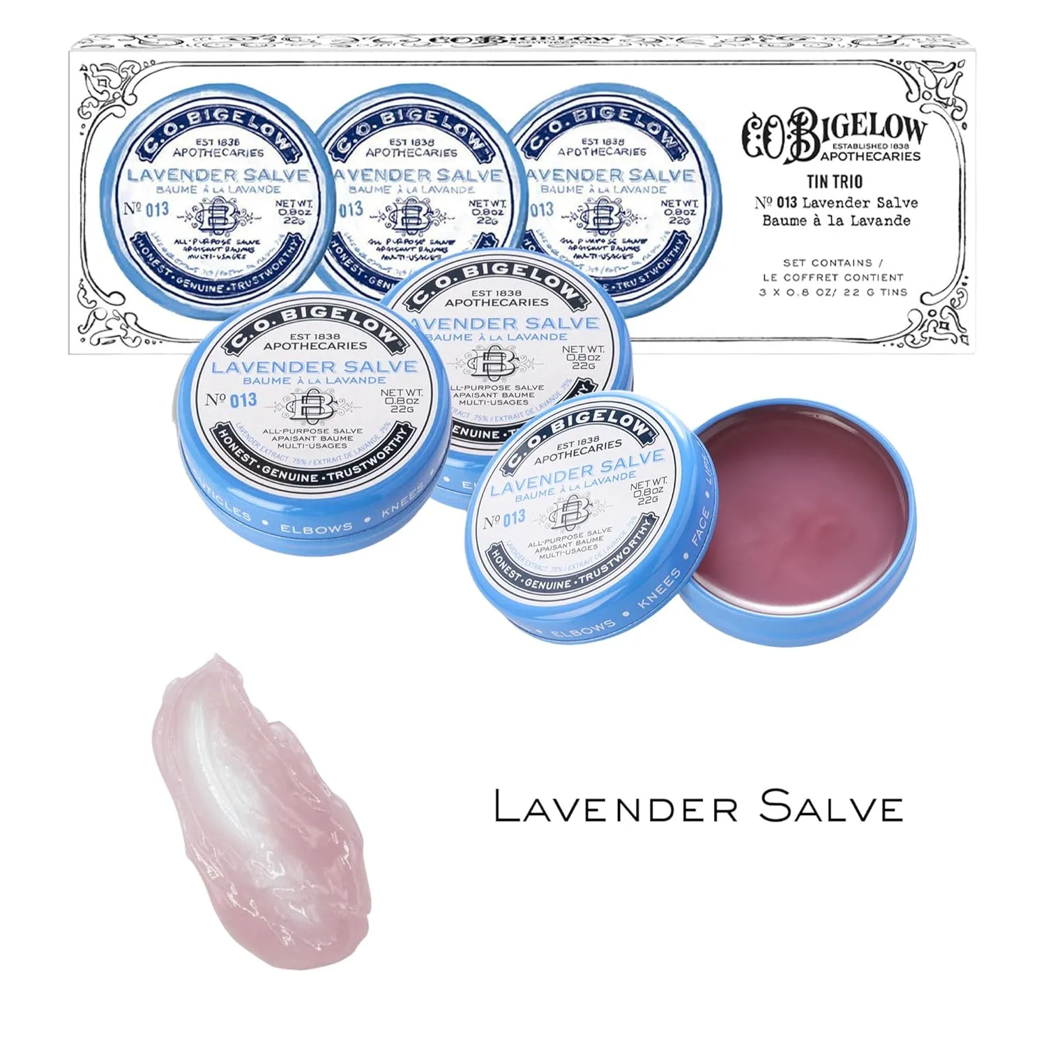 C.O. Bigelow All Purpose Lip Balm Tins, Lavender - Pack of 3 for Chapped Lips & Dry Skin - Moisturizing Lip, Cuticle and Skin Salve, 0.8 oz each