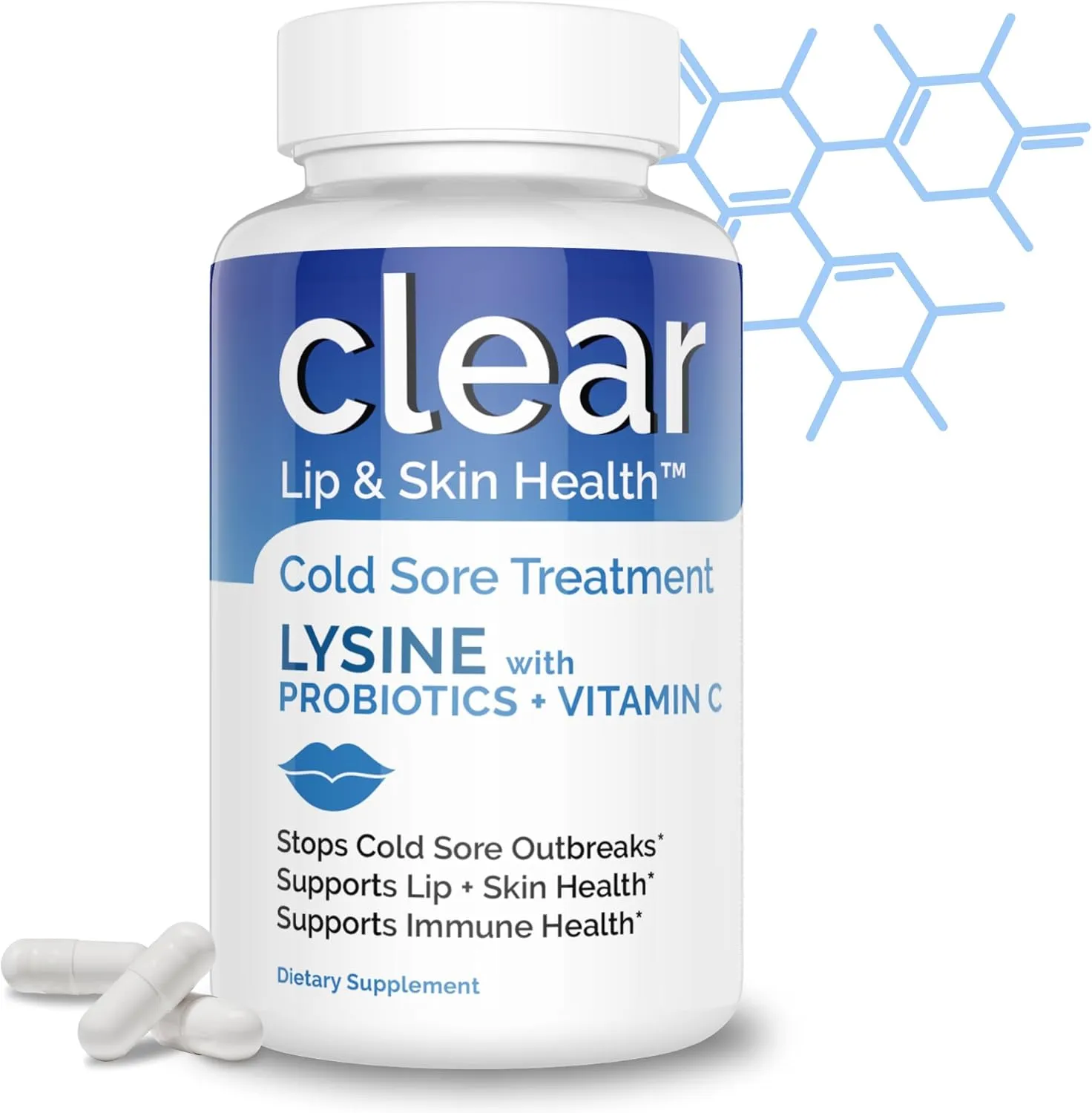 Cold Sore Treatment for Lips - Lysine Supercharged with Acidophilus Probiotic & Lactobacillus Rhamnosus   Vitamin C for Lip and Skin Health - Immune Support for Effective Prevention and Clear Skin