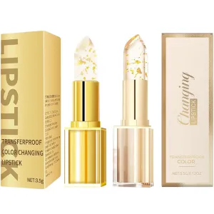 Color Changing Lipstick, Gold Crystal Color Changing Lipstick, Transferproof Colors Changings Transparente Lipsticks, Long Lasting 24 Hours, Moisturizing Lip Balm(2pc)