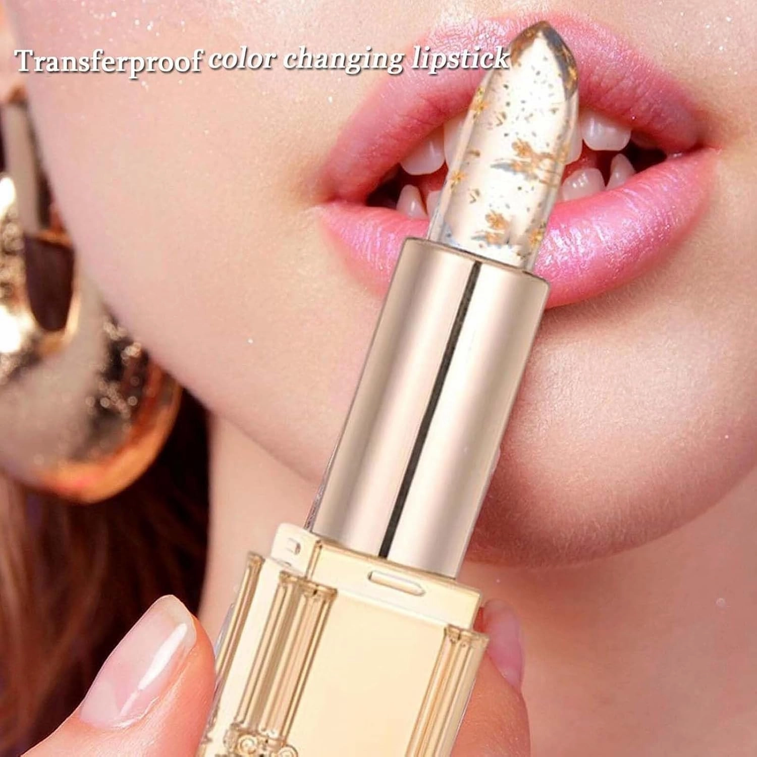 Color Changing Lipstick, Gold Crystal Color Changing Lipstick, Transparente Gold Crystal Lip Gloss for Women (B-1PCS)