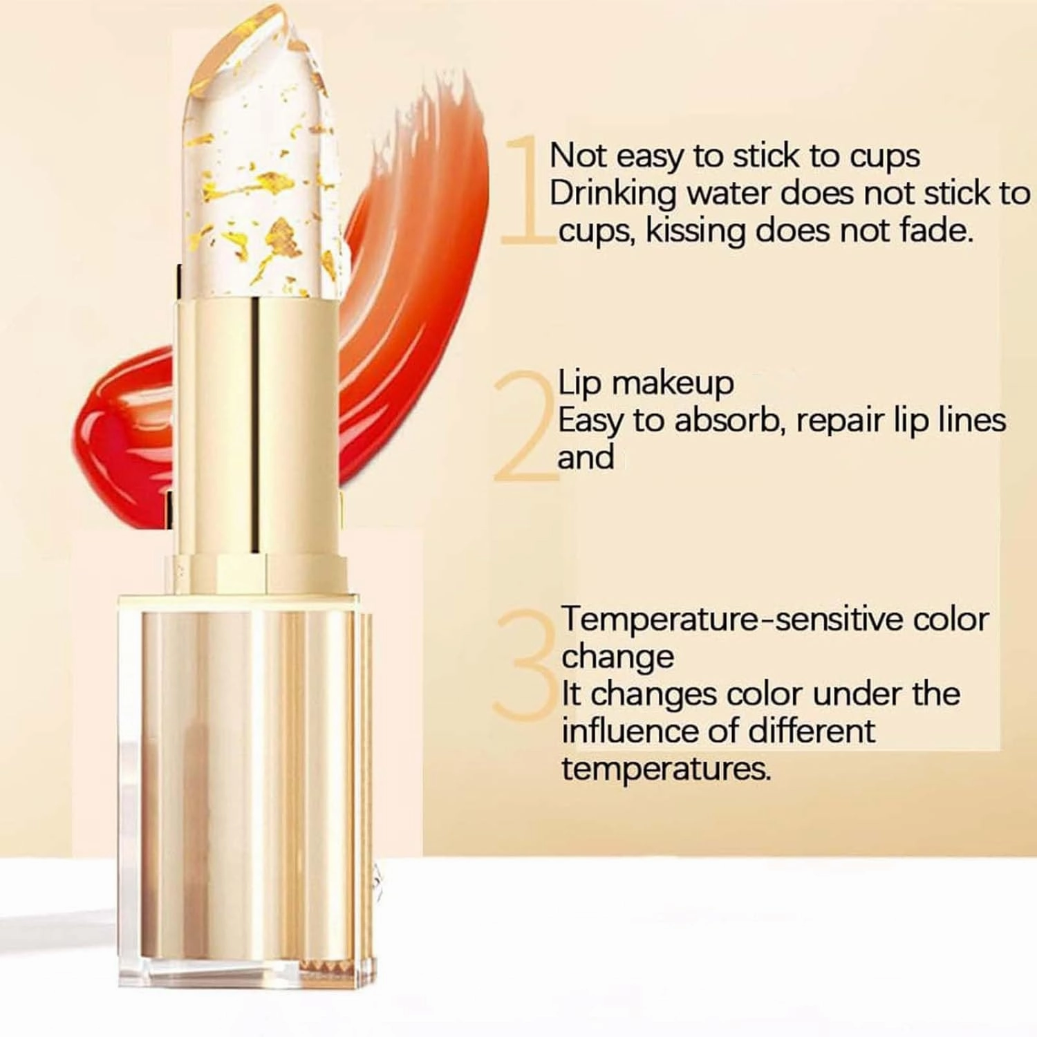 Color Changing Lipstick, Gold Crystal Color Changing Lipstick, Transparente Gold Crystal Lip Gloss for Women (B-1PCS)