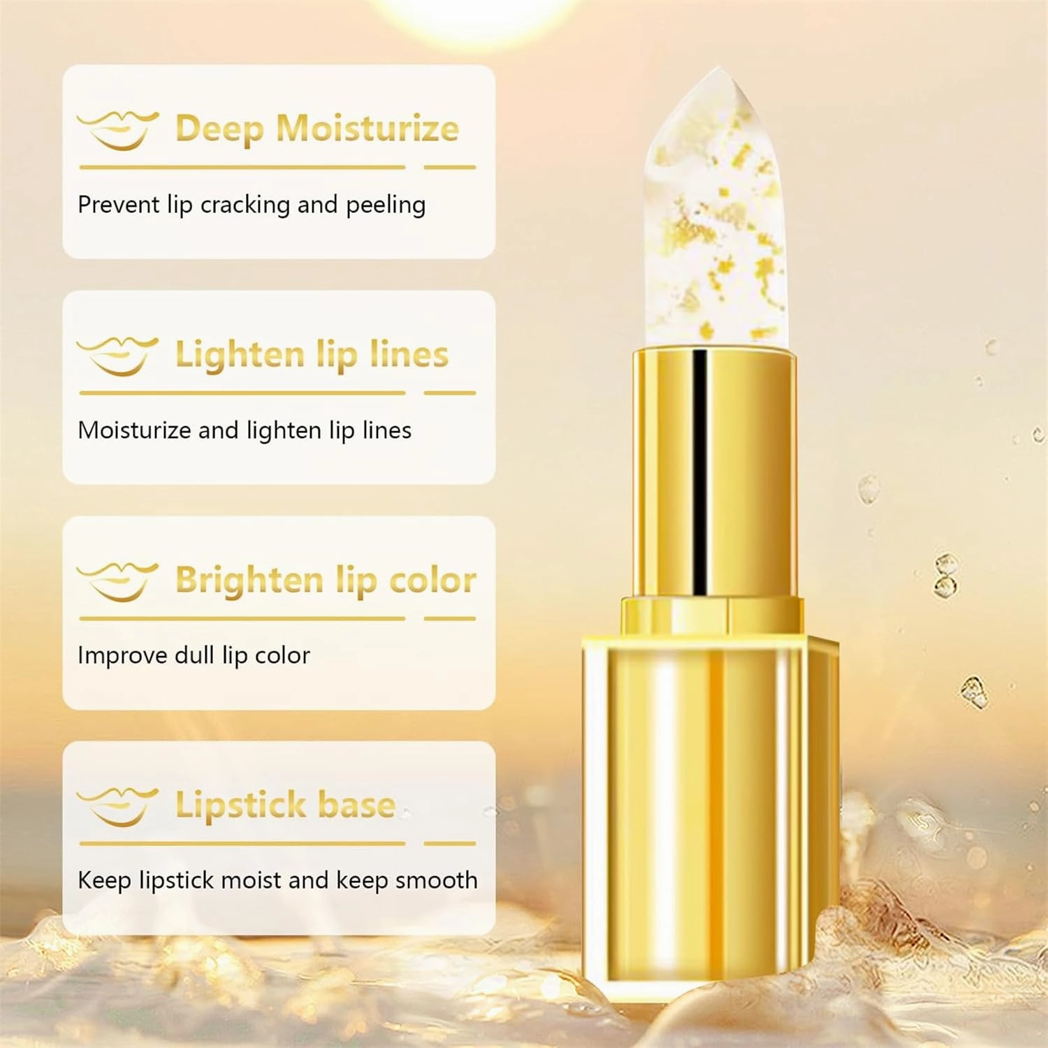 Color Changing Lipstick, Transferproof Gold Foil Moisturizing Glossy Shine Lip Gloss, Warm Change Color Change Lip Stick (2PCS)
