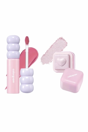COLORGRAM Fruity Glass Tint 07 Shy Guava   Milk Bling Heartlighter 02 Pink Heart | Highly Pigmented Glossy Dewy Lip Gloss and Silky Smooth Versatile Creamy Highlighter with Shimmery Finish
