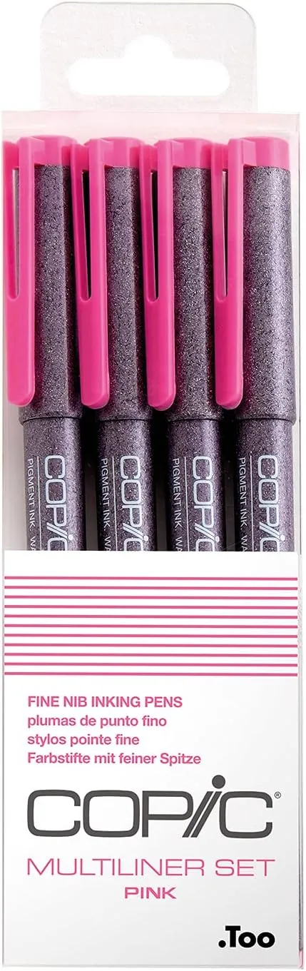 Copic Multiliner Coloured Marker Pen - pink Set 4 pcs. assorted, For Art & Crafts, Colouring, Graphics, Highlighter, Design, Anime, Professional & Beginners, Art Supplies & Colouring Books