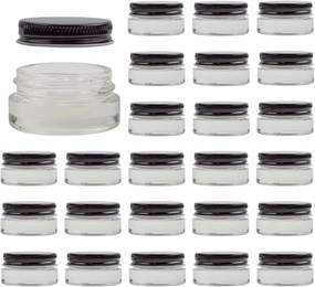Cornucopia Brands 7-Milliliter Glass Lip Balm Jars (24-Pack).25-Ounce Thick-Walled Containers (7ml Clear with Black Metal Lids)