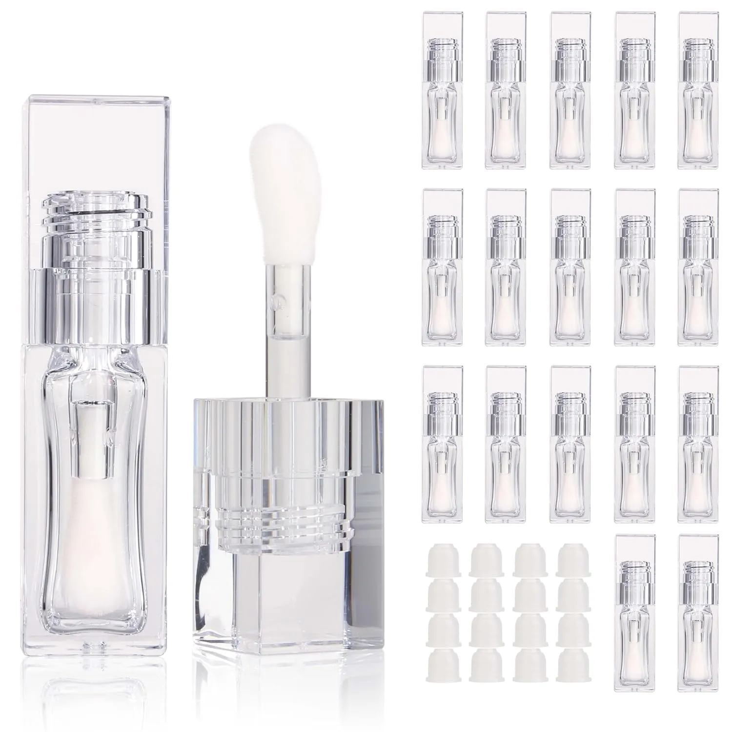 COSIDEA 18pcs Empty 6ml Square Clear PETG lip gloss tubes big deo foot wand lipgloss tube container for lip oil