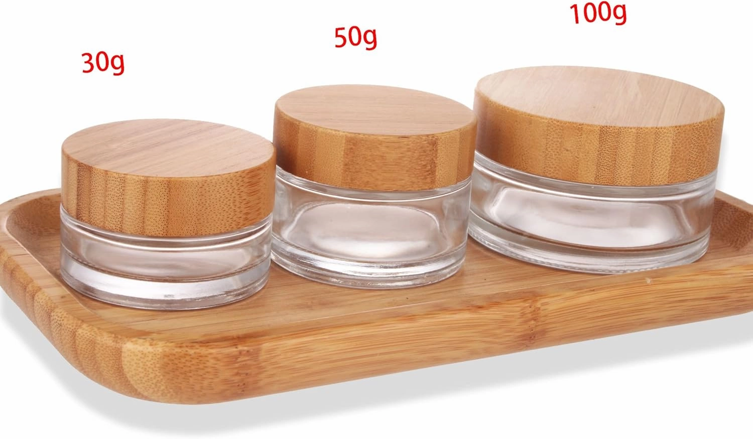 COSIDEA 6pcs Empty 1.7 OZ/50g Round Clear Glass Jars with Bamboo lids, Bamboo Cream Jar Refillable Cosmetic Travel Containers for Lip Balm, Ointments, Lotion Packing