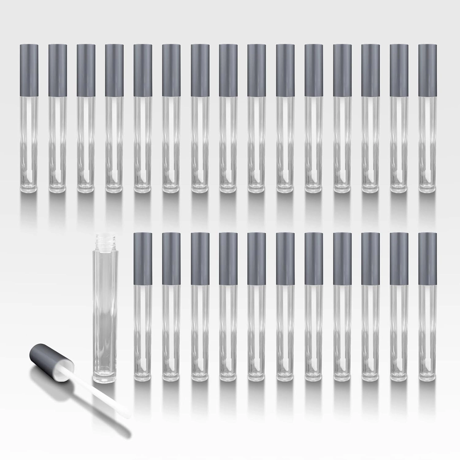 Cosmetic Packaging Now Vibe Clear Lip Gloss Tubes w/Matte Silver Cap & Doe Foot Wand (Carton - 336 Pack)