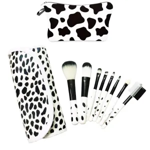 Cow Print Makeup Brushes, Cow Makeup Brush, 8Pcs Waterproof Travel Makeup Brush Organizer Case Covers (Cow)