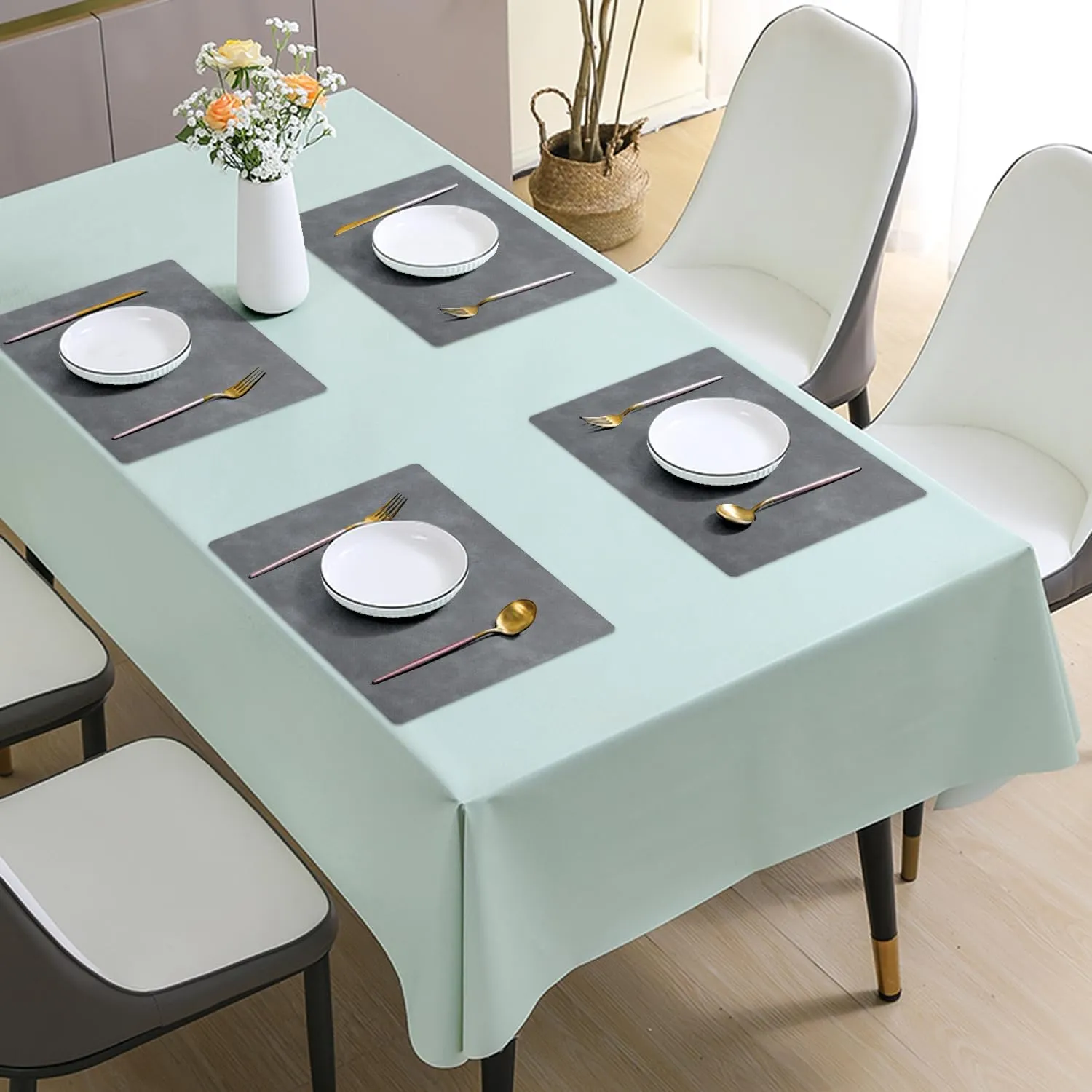 Cowhide Pattern Placemats Set of 6, Faux Leather Place Mats Heat Resistant Non-Slip Waterproof Wipeable Kitchen Dining Reversible Table Mat for Indoor & Outdoor,Grey