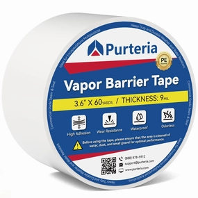 Crawl Space Vapor Barrier Tape with Release Liner, 9 Mil Easy-to-Use Vapor Barrier Seam Tape for Crawlspace, Repair, Underlayment, Waterproof, 3.6" x 180' 1 Roll