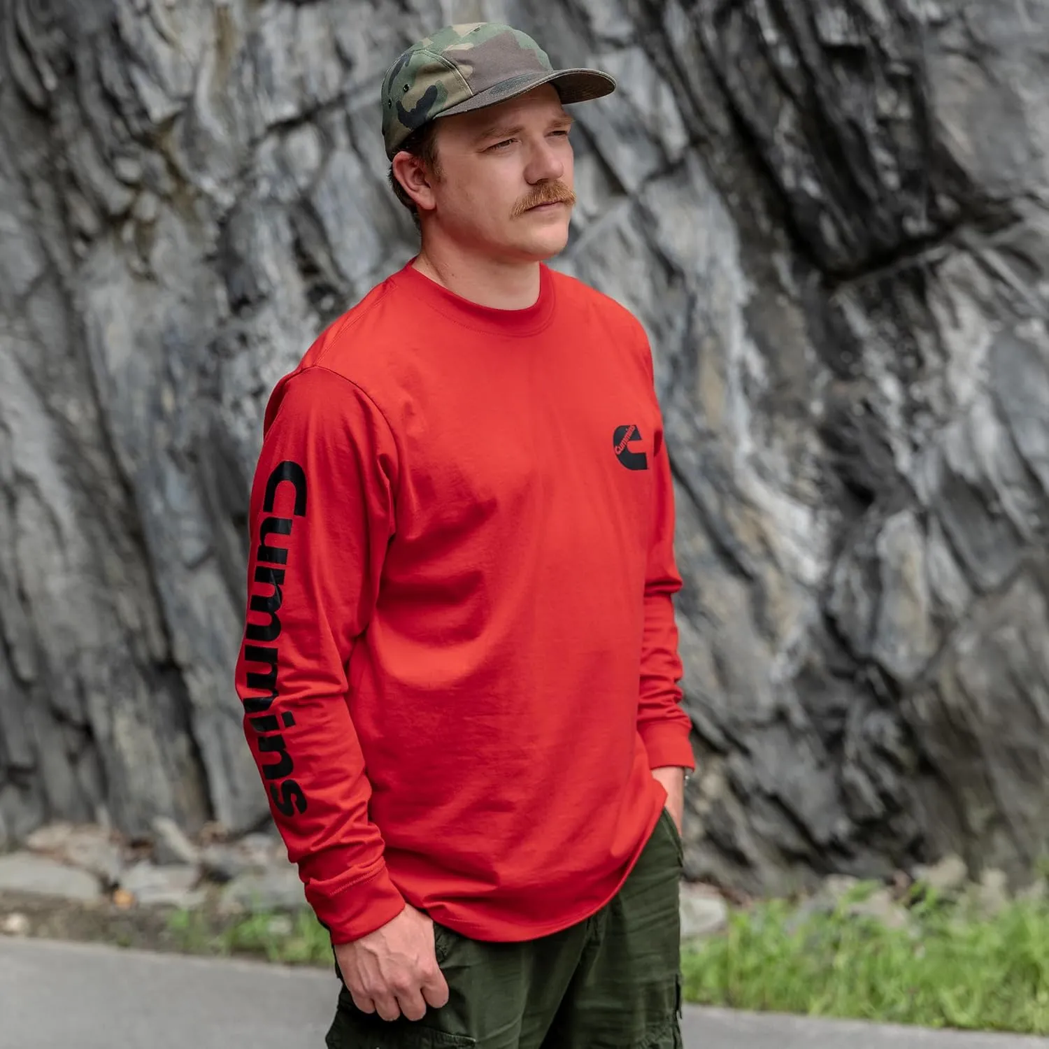 Cummins Long-Sleeve T-Shirt Wordmark Crew Neck Shirt