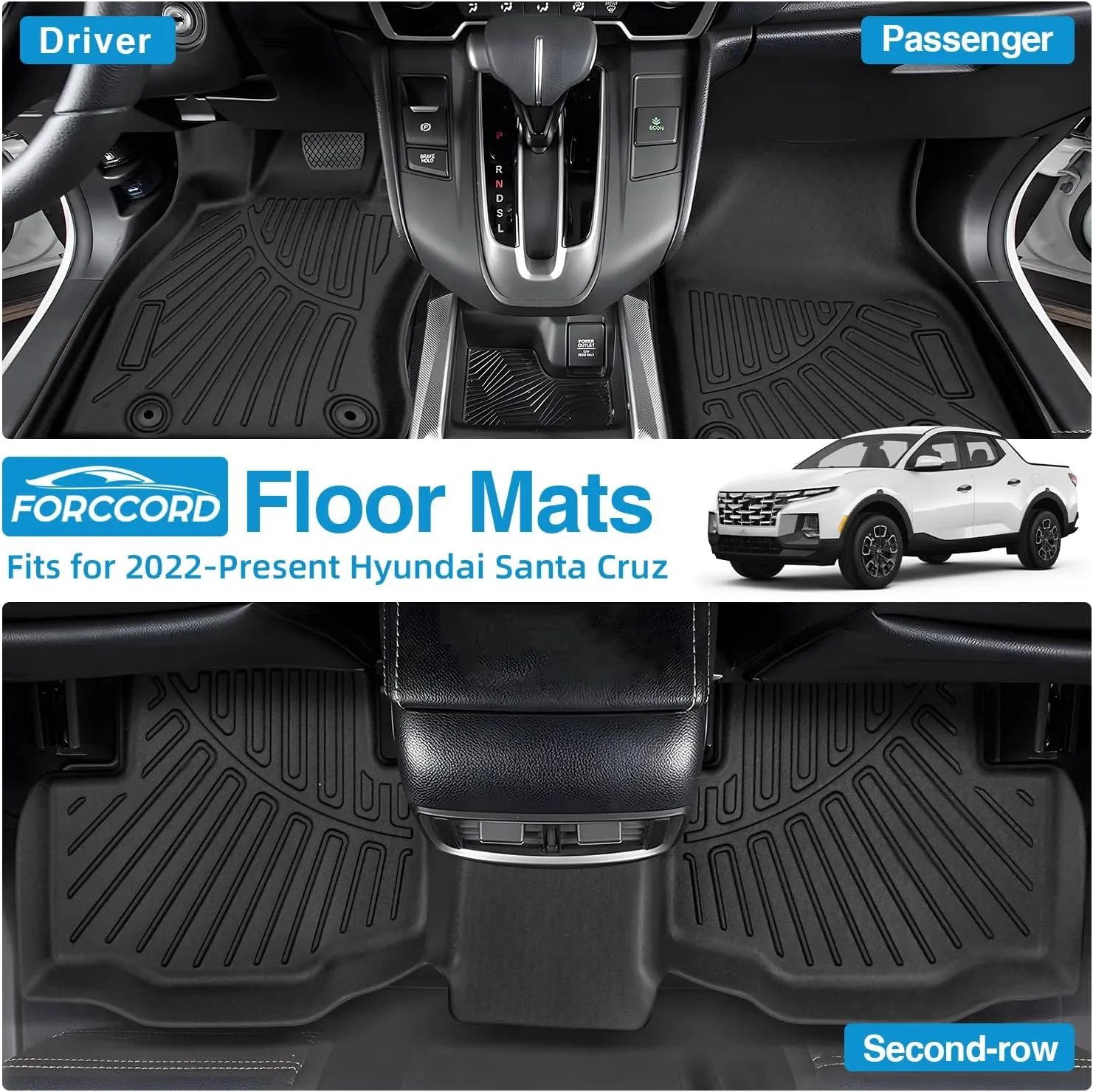 Custom Fit for Floor Mats Hyundai Santa Cruz 2025 2024 2023 2022 All Weather Protection TPE Black Heavy Duty Non-Slip Waterproof 3D Car Mats Floor Liners Interior Automotive Accessories