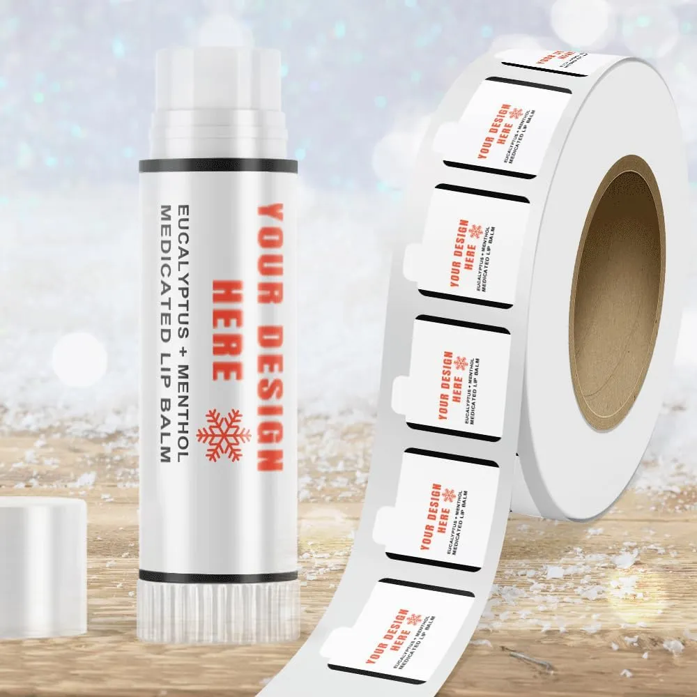Custom Printed Packaging Label Rolls - Lip Balm Tube Stickers - 2 1/8 x 2 1/8 - Clear Transparent High Gloss FIlm - 125 Labels/Roll, Gold Metallic Foil