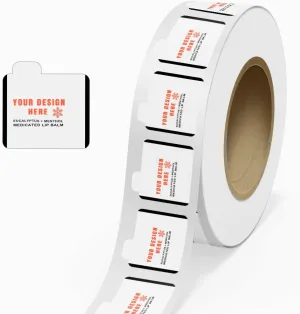 Custom Printed Packaging Label Rolls - Lip Balm Tube Stickers - 2 1/8 x 2 1/8 - Clear Transparent High Gloss FIlm - 125 Labels/Roll, Gold Metallic Foil