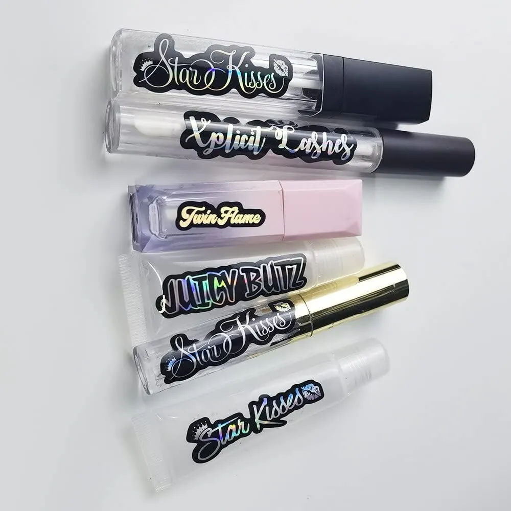 Customized 100 Pieces Colorful Name Stickers Personalized Rainbow Logo Labels Stickers for Lip Gloss Cosmetics (50x14mm)