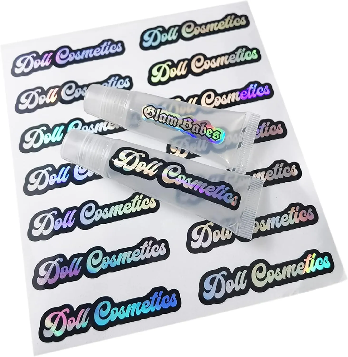 Customized 100 Pieces Colorful Name Stickers Personalized Rainbow Logo Labels Stickers for Lip Gloss Cosmetics (50x14mm)