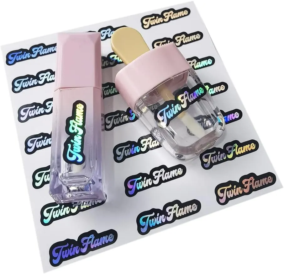 Customized 100 Pieces Colorful Name Stickers Personalized Rainbow Logo Labels Stickers for Lip Gloss Cosmetics (50x14mm)