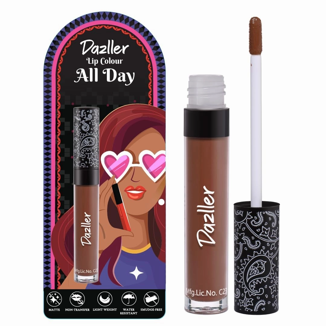 Daz.ller All Day Lipcolour | Ultra-intense matte | Light-weight | Brown Liquid Lipstick for Women | Smudge-proof   Non-transfer | Up to 8hr stay | DLC025 Hazelnut Cup - 6g