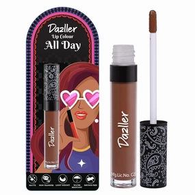 Daz.ller All Day Lipcolour | Ultra-intense matte | Light-weight | Brown Liquid Lipstick for Women | Smudge-proof   Non-transfer | Up to 8hr stay | DLC025 Hazelnut Cup - 6g