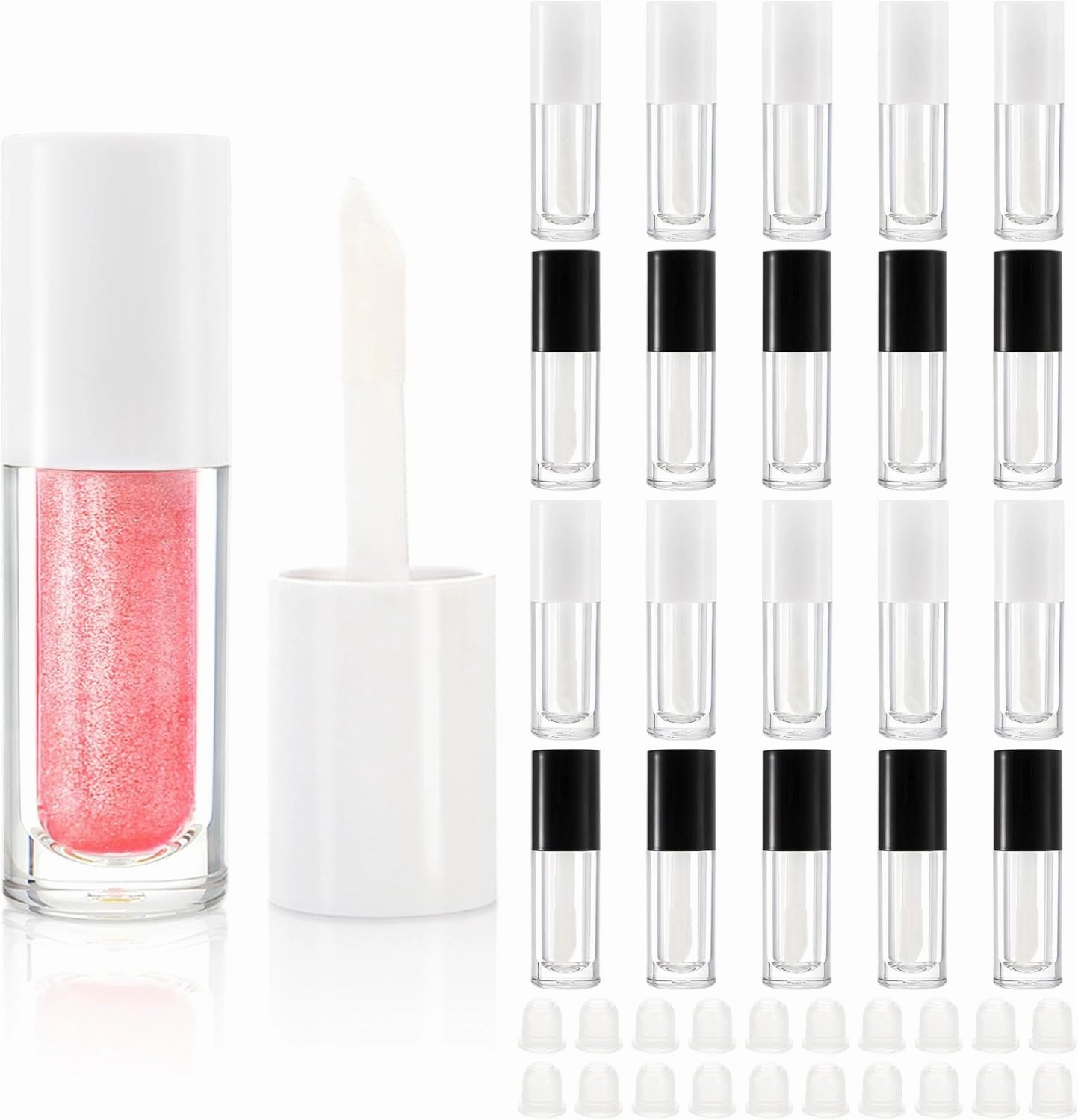 DEAYOU 20 Pack Lip Gloss Tubes, 6ml Empty Lipgloss Containers with Wand and Rubber Insert, Clear Refillable Plastic Lip Balm Bottles for Travel, DIY Makeup, Lipstick Samples, Lip Gloss Making Kit