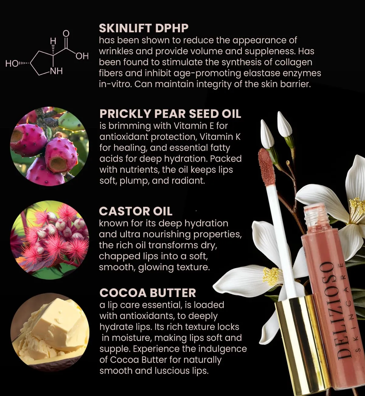 Delizioso Skincare Supple Glow Lip Gloss - 100% Natural & Vegan Ultra Moisturizing Tint for Soft Lips - Handmade (Cookie)
