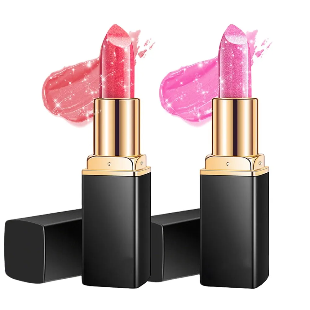 Diamond Glitter Lipstick, 2025 New Diamond Lip Gloss Waterproof Non-Stick Lip Gloss,Long-Lasting with Sparkling Finish Hydrating Lip Stains (#8 #9, One Size)