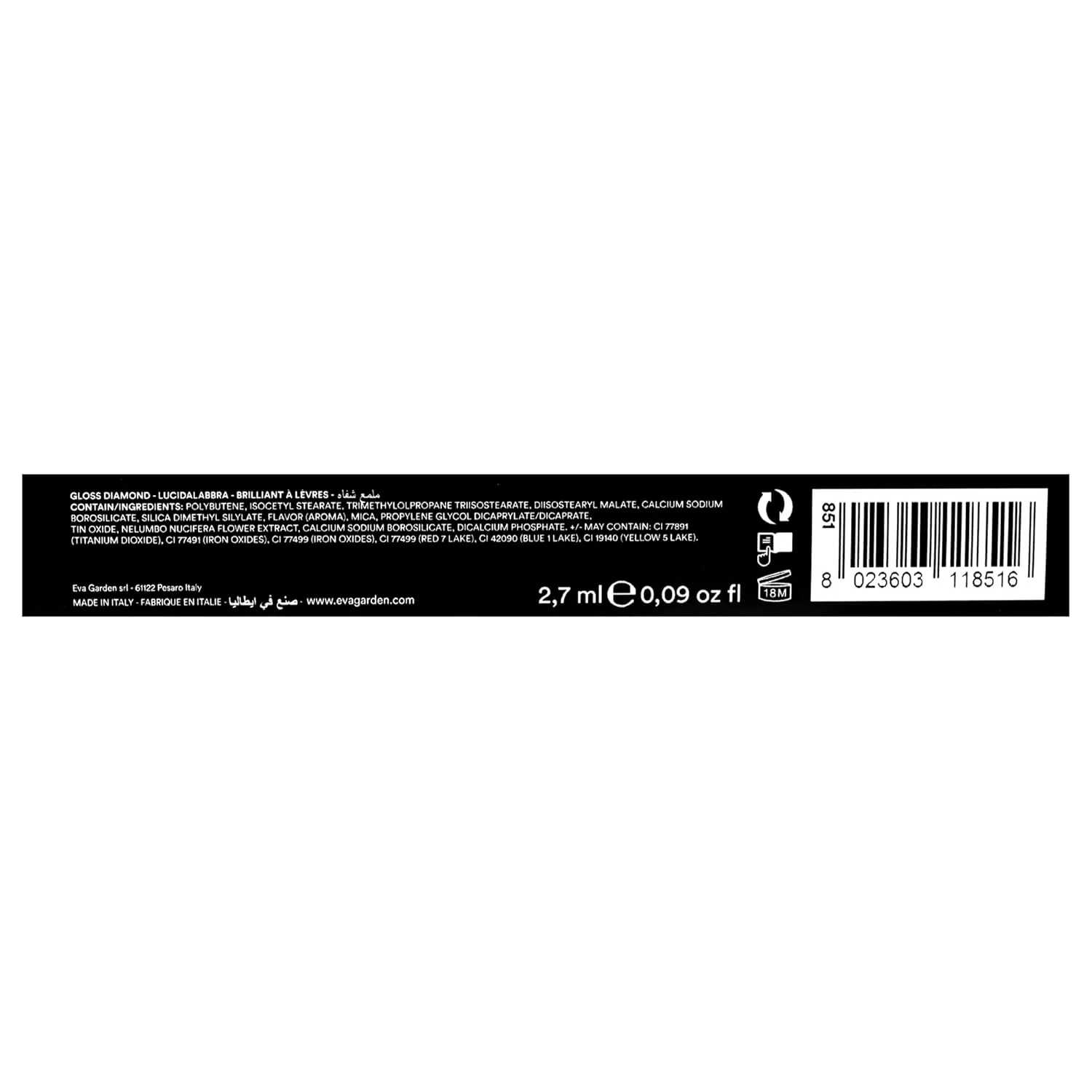 Diamond Lip Gloss - Concentration of Pearls Gives Dazzling Shine - Light and Moisturizing Film with Excellent Hold - Spreads Evenly with No Stickiness - 851 Innocente - 0.09 oz