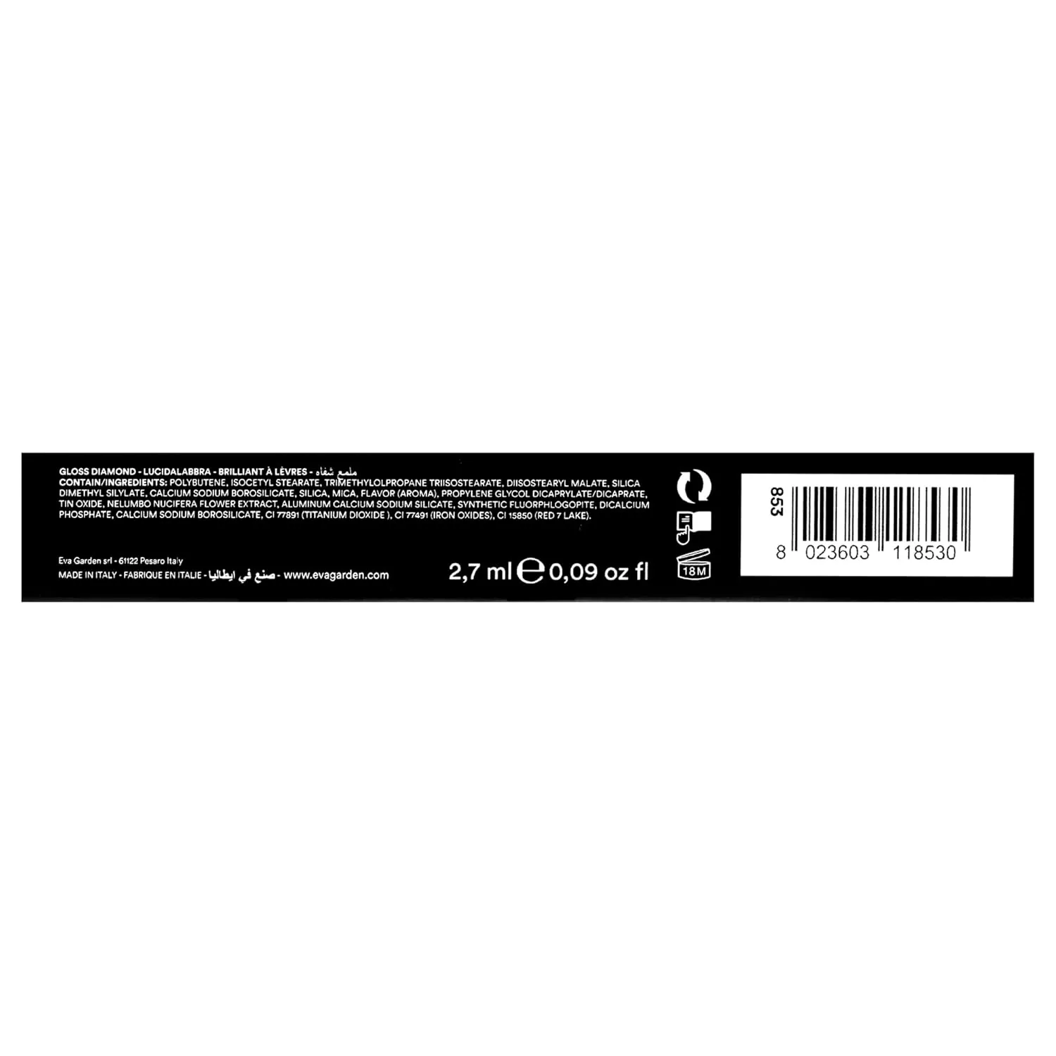 Diamond Lip Gloss - Concentration of Pearls Gives Dazzling Shine - Light and Moisturizing Film with Excellent Hold - Spreads Evenly with No Stickiness - 853 Cheeky - 0.09 oz