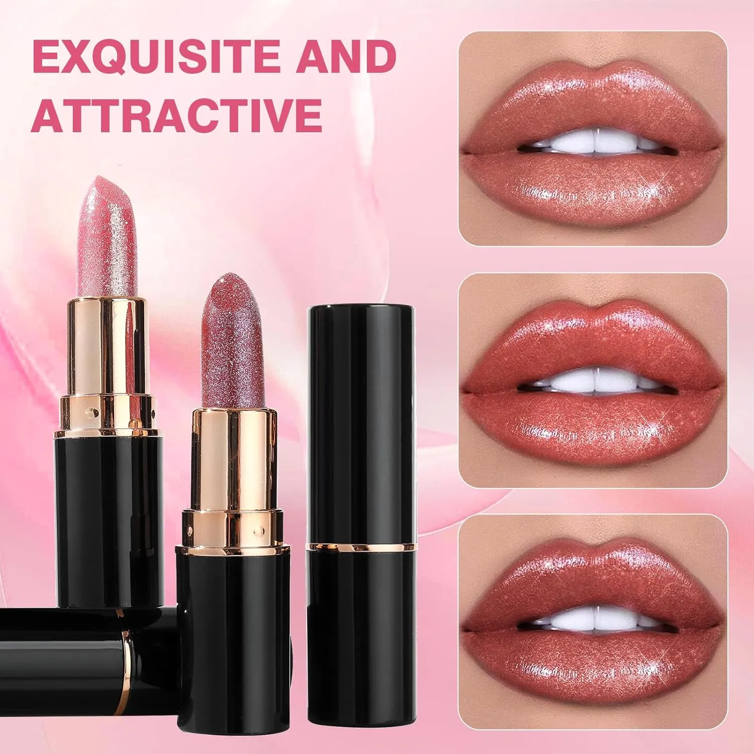 Diamond Lip Gloss Glitter Lipstick Waterproof, 2025 New Non-Stick Lip Gloss, Long Lasting Lipstick, Hydrating Lip Tint Natural Non-Fading Liquid Lip Stick for Women (#05, 3.5ml)