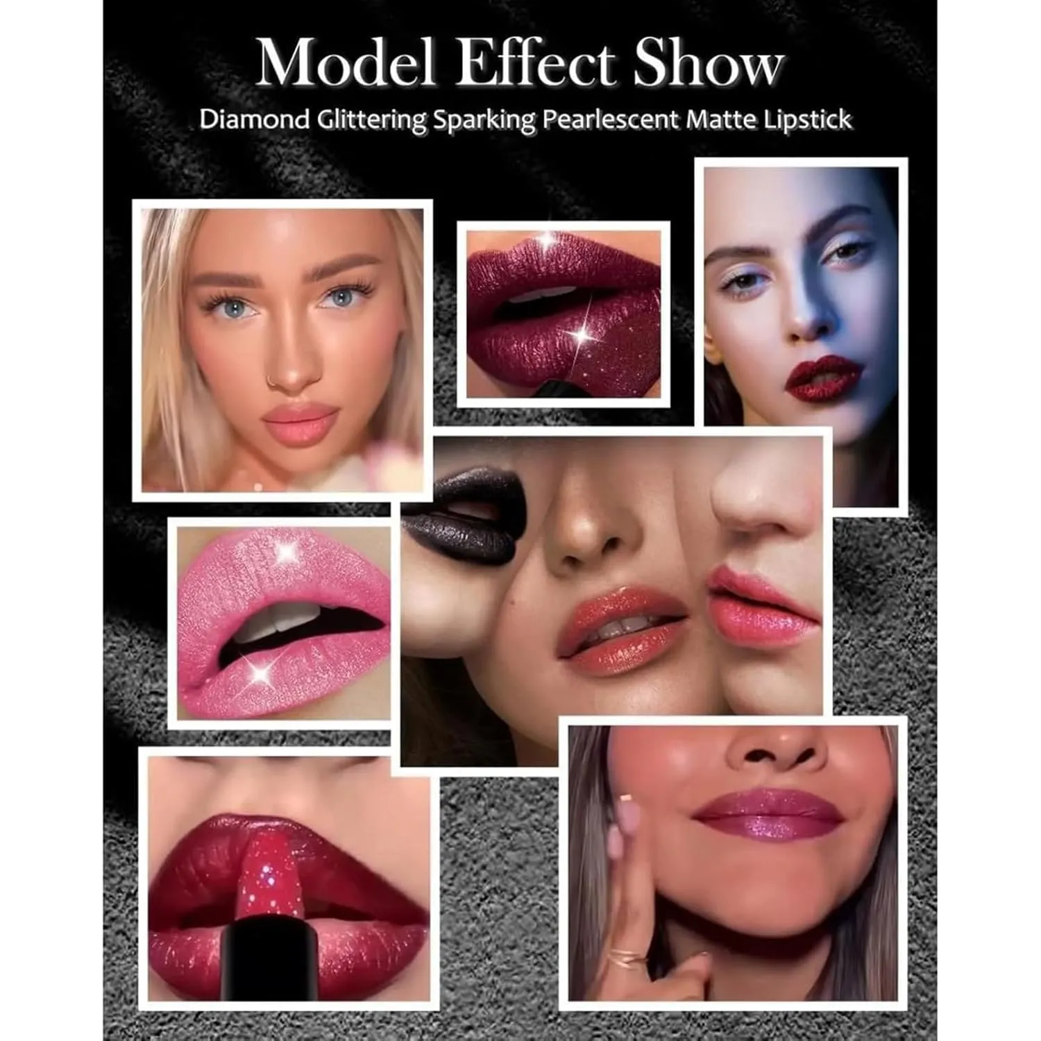 Diamond Lip Gloss Glitter Lipstick Waterproof, 6 Colors Diamond Glitter Lipstick, Long Lasting Smudge Proof Glitter Lip Gloss for Women Girls, Shiny Matte, Non-sticky (6 Colors, 3.5g/pcs)