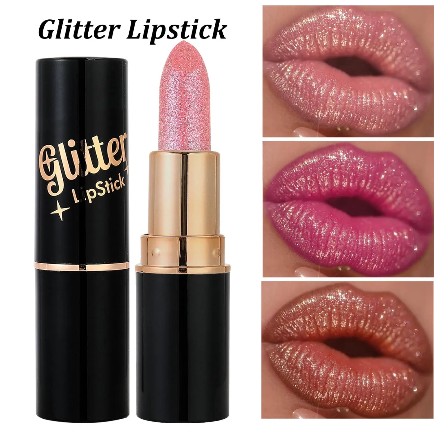 Diamond Lip Gloss Glitter Lipstick Waterproof, 6 Colors Diamond Glitter Lipstick, Long Lasting Smudge Proof Glitter Lip Gloss for Women Girls, Shiny Matte, Non-sticky (6 Colors, 3.5g/pcs)