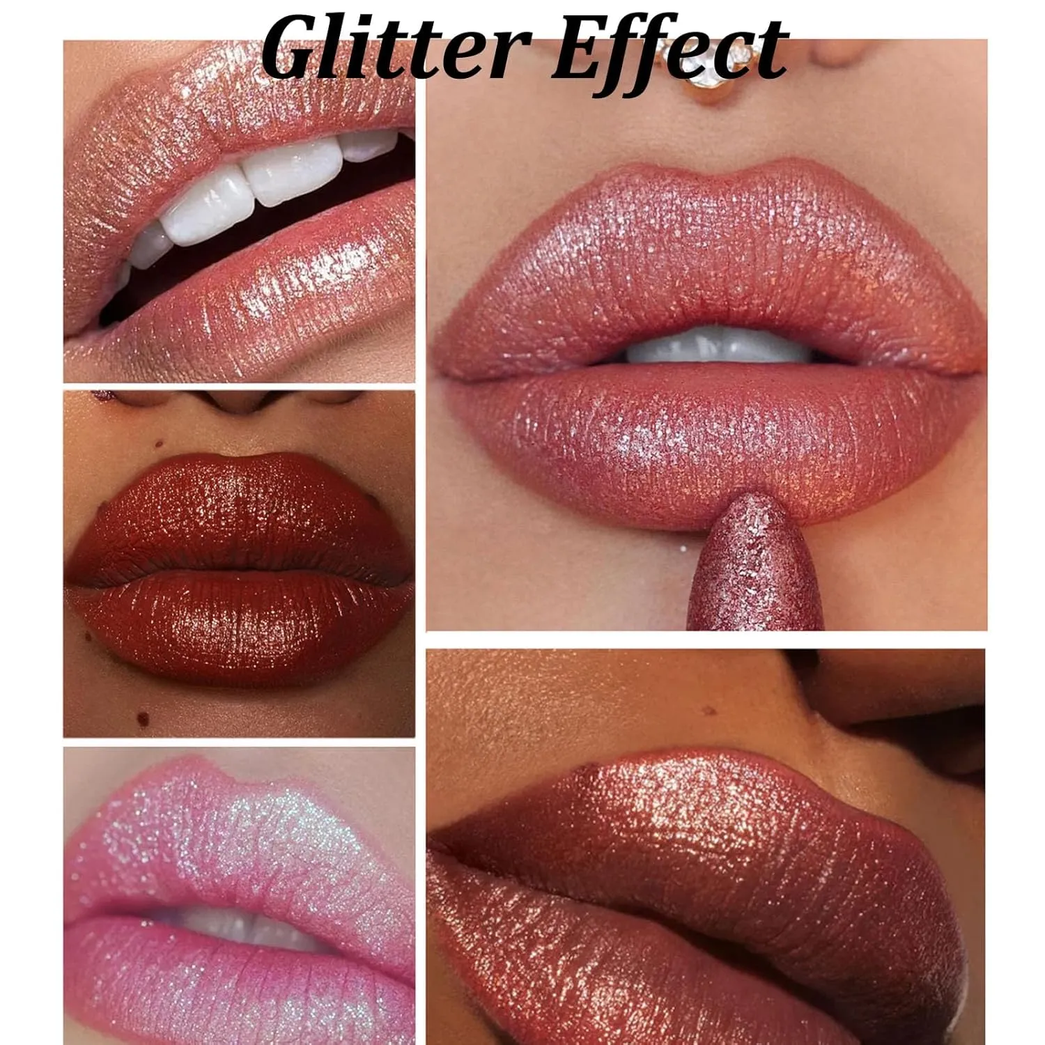 Diamond Lip Gloss Glitter Lipstick Waterproof, 6 Colors Diamond Glitter Lipstick, Long Lasting Smudge Proof Glitter Lip Gloss for Women Girls, Shiny Matte, Non-sticky (6 Colors, 3.5g/pcs)