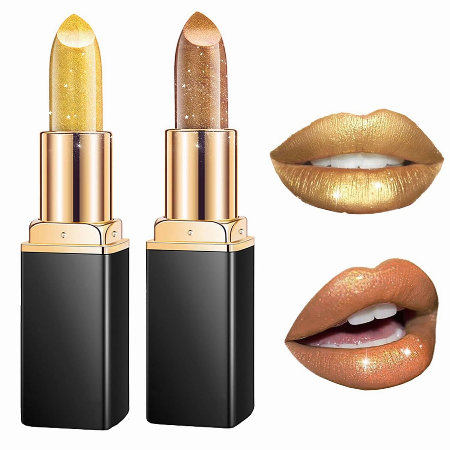 Diamond Glitter Lipstick, 2pcs Diamond Lip Gloss Glitter Lipstick Waterproof, Long-Lasting with Sparkling Finish for Party & Daily Wear (#01 #06, one size)