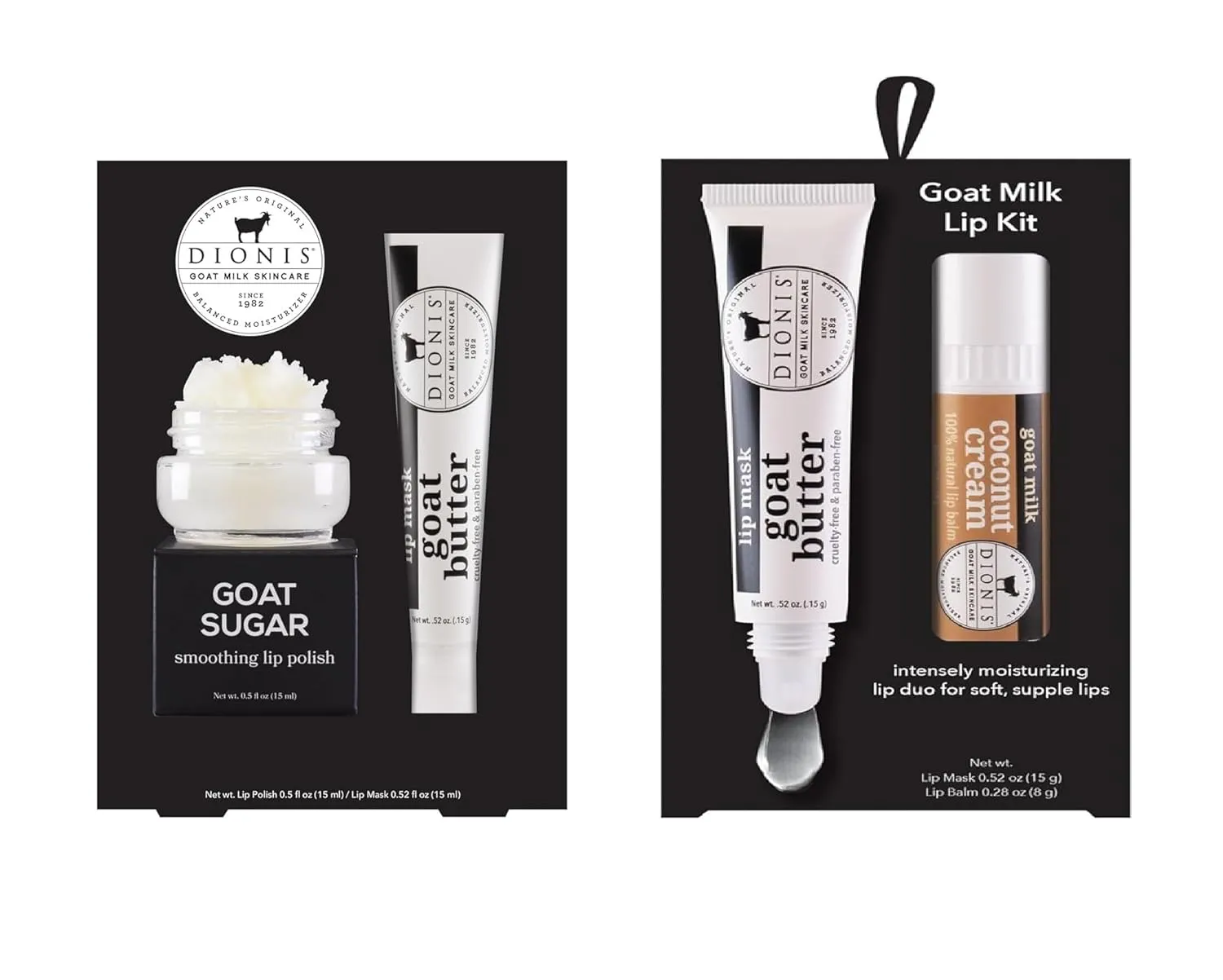 Dionis Goat Milk Lip Care Duo – Original Sugar Scrub & Overnight Mask   Creamy Coconut Overnight Lip Mask & Balm Kit for Nourished, Moisturized Lips