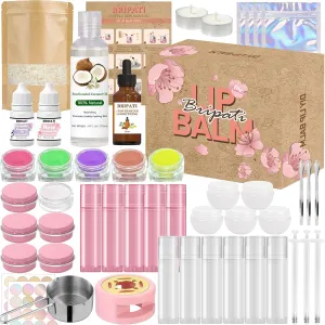 DIY Lip Balm Making Kit for Adults to Make Your Own Moisturizing Lip Balms with Natural Beeswax, Lip Base Oil, Essential Oil, Empty Lip Balm Tubes Jars, Birthday Christmas Mother’s Day Gift