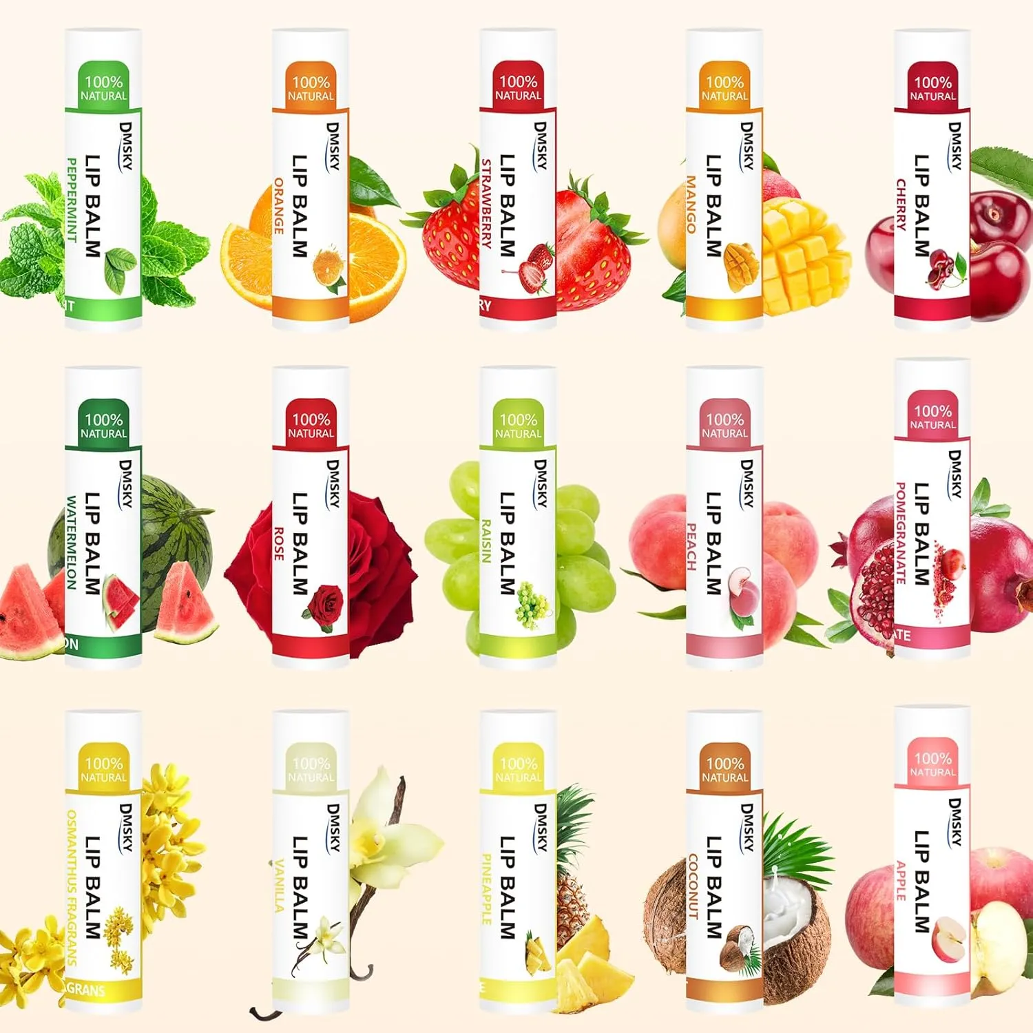 DMSKY 240 Pack Lip Balm, Natural Lip Balm Bulk with Vitamin E and Coconut Oil, Moisturizing Lip Balms for Chapped Lips, Bulk Lip Balms for Women-15 Flavors