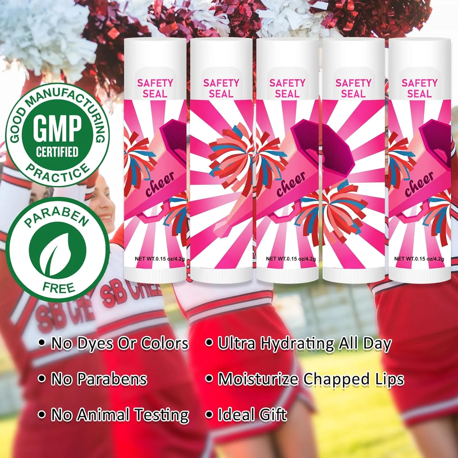 DMSKY 60 Pcs Cheer Lip Balm Bulk Cheer Team Gifts Cheer Party Favors for Cheerleader Girls Teammates