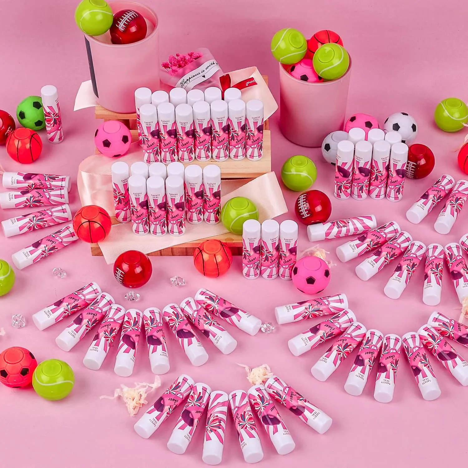DMSKY 60 Pcs Cheer Lip Balm Bulk Cheer Team Gifts Cheer Party Favors for Cheerleader Girls Teammates