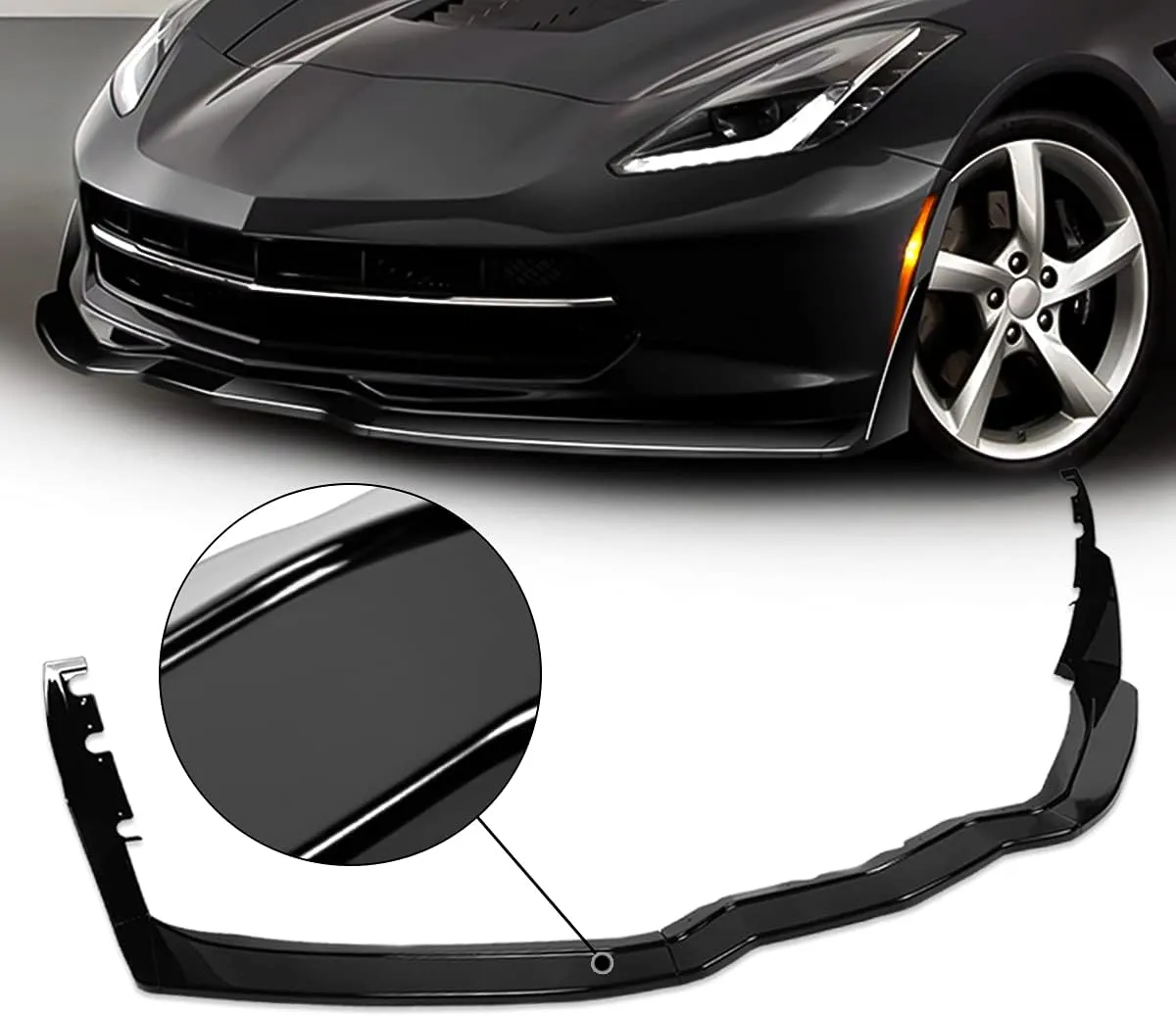 DNA MOTORING 2-PU-567-BBB-PBK Low Profile Front Lip with Side Canards Compatible With 2014-2019 Corvette Excludes ZR1,Gloss Black