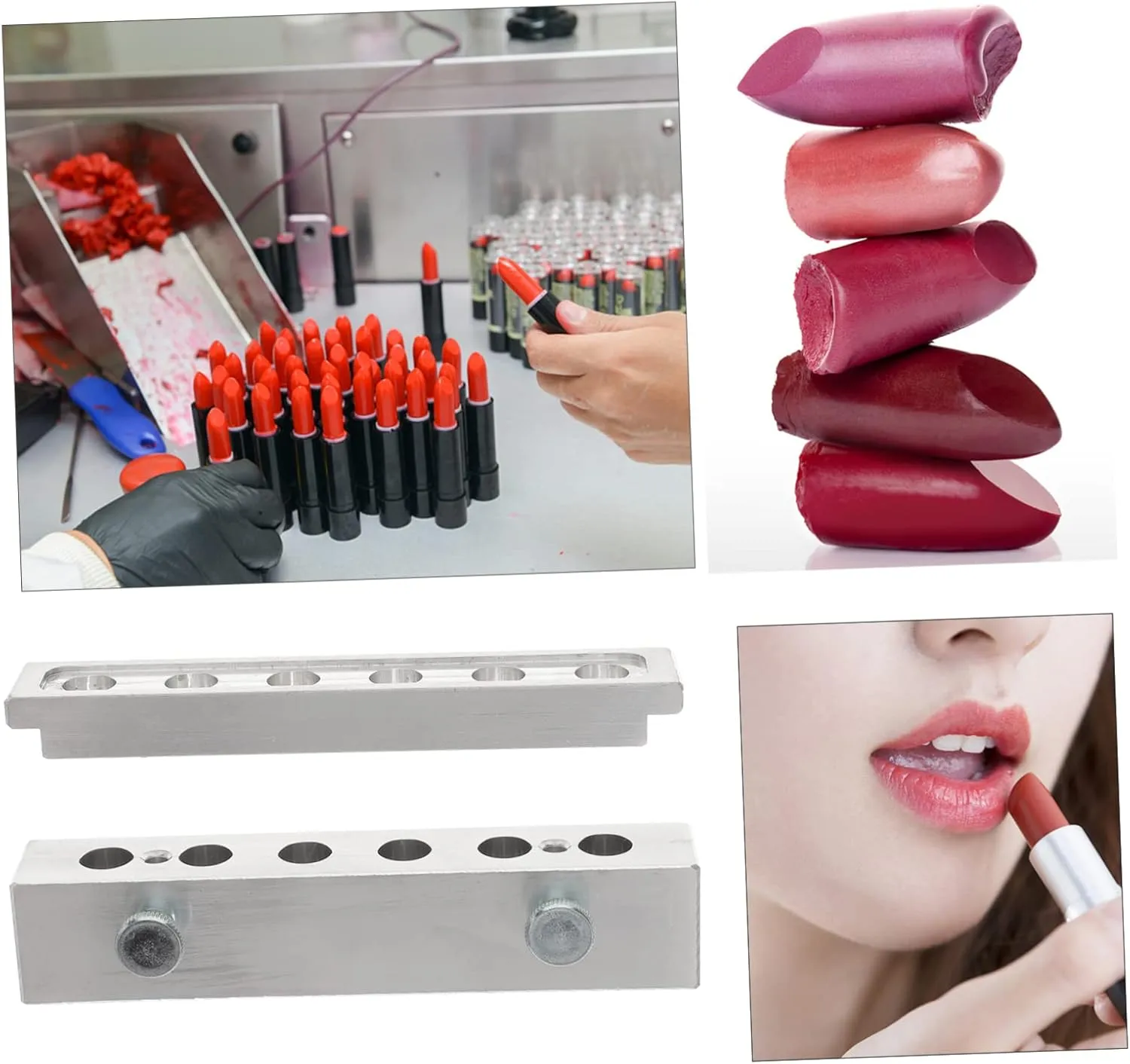 DOITOOL 1 Set 6 Hole Lipstick Mold Lip Tint Lipstick Maker Diy Aluminum Alloy Lip Stick Mold Bracket Manual