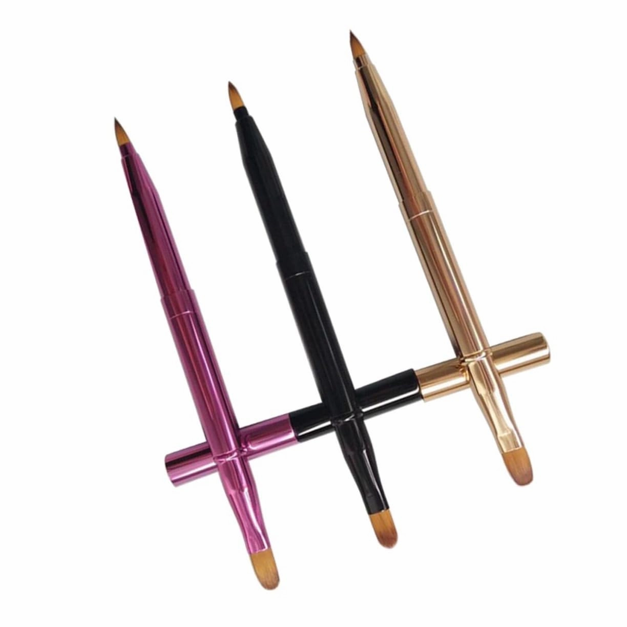 DOITOOL 6pcs Retractable Dual Ended Lip Brush Flexible Lip Brush Gloss Applicator for Makeup Concealer Eyeshadow Portable Easy to Clean Golden Black