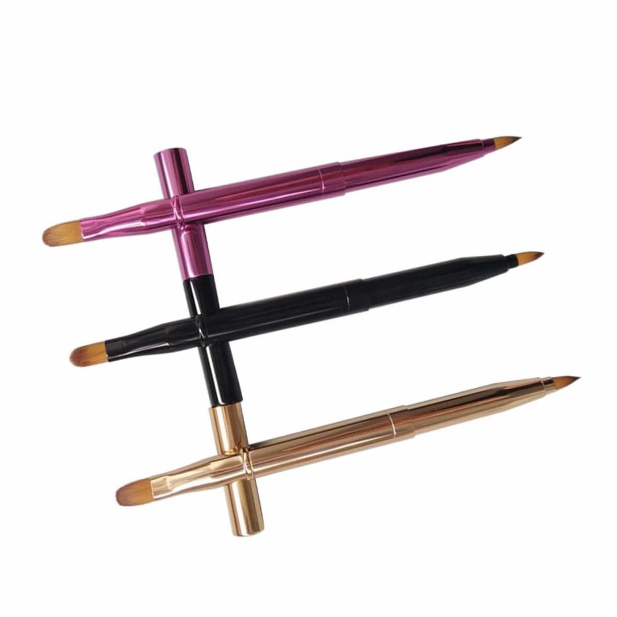 DOITOOL 6pcs Retractable Dual Ended Lip Brush Flexible Lip Brush Gloss Applicator for Makeup Concealer Eyeshadow Portable Easy to Clean Golden Black