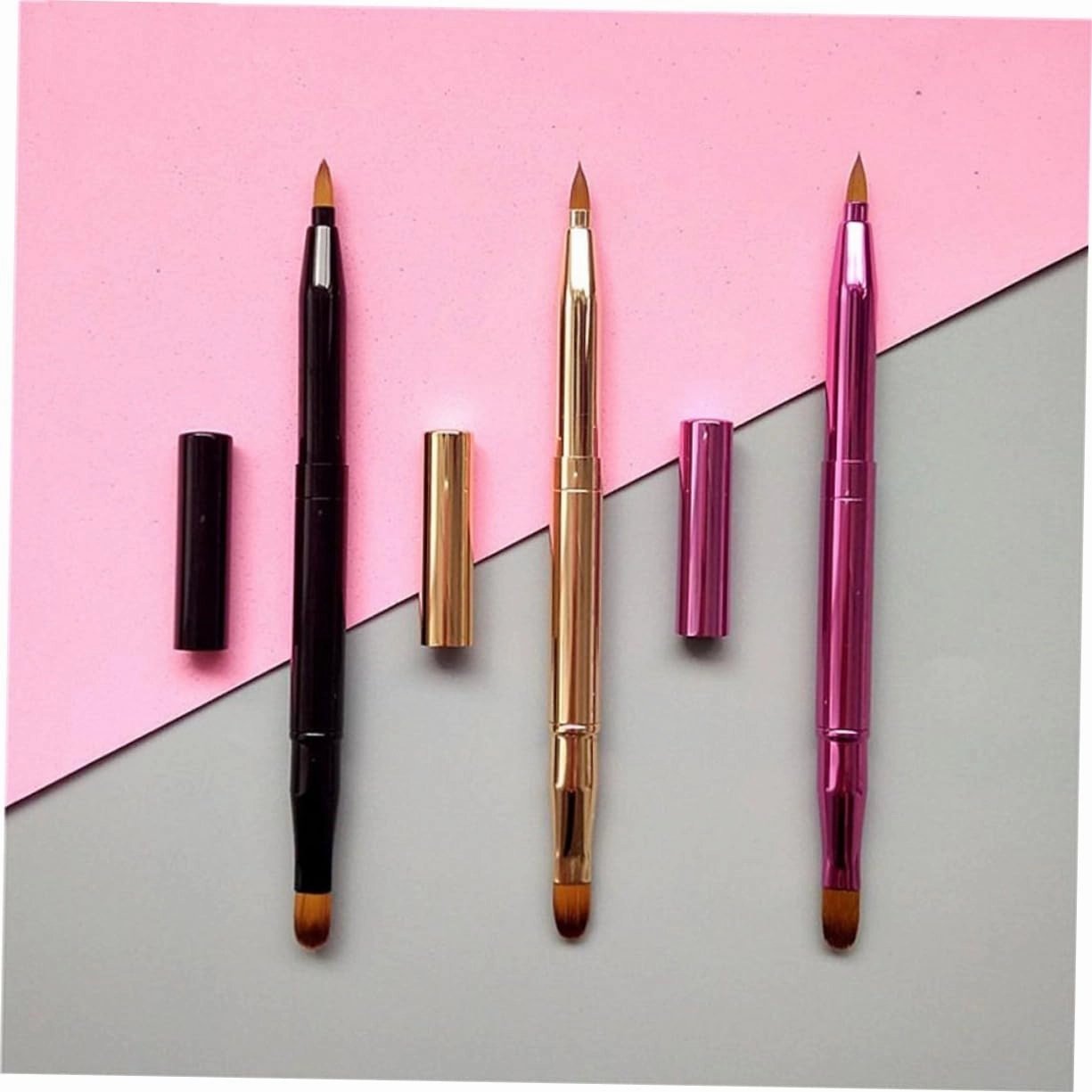 DOITOOL 6pcs Retractable Dual Ended Lip Brush Flexible Lip Brush Gloss Applicator for Makeup Concealer Eyeshadow Portable Easy to Clean Golden Black